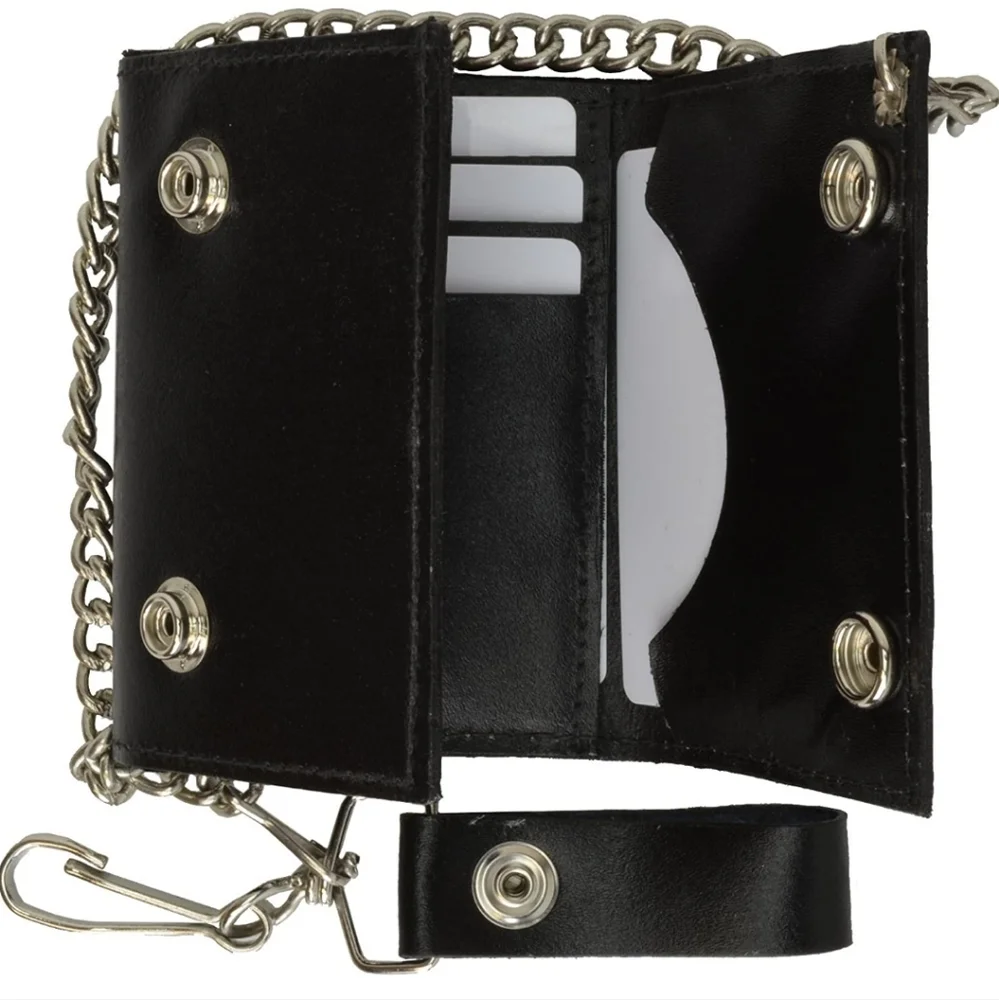 Black LEATHER Trifold Biker's Chain wallet